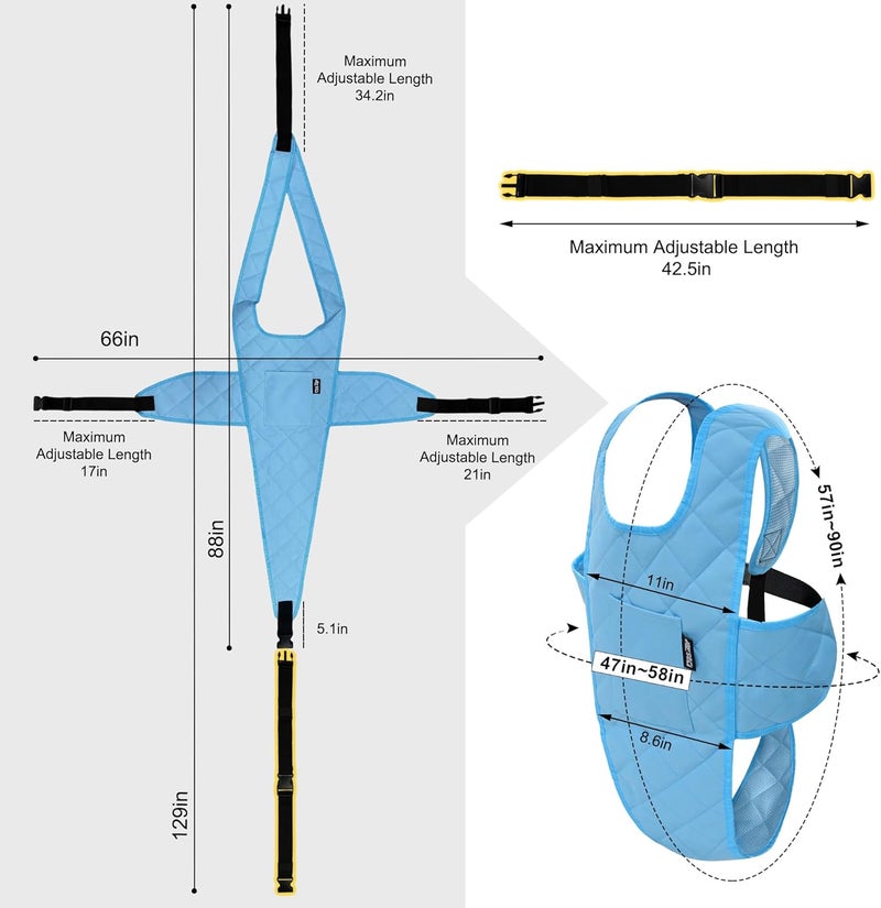 MDSTOP Wheelchair Safety Belt, Anti-Slip Wheelchair Seatbelt, Wheelchair Harness with Adjustable Secure Buckle, Medical Restraints Straps for Seniors Elderly, Patients, Disable (Blue) - Image 2